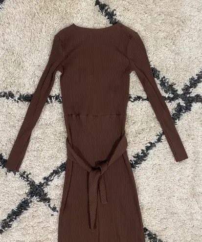 ZARA Brown Ribbed Midi Belted Dress