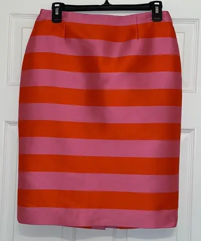 Doncaster Collection Pink & Orange Striped Silk Blend Pencil Skirt