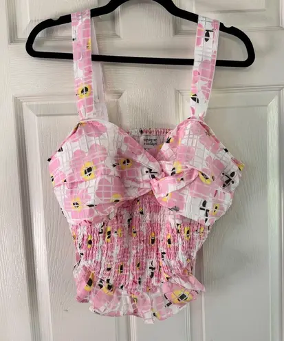Unique Vintage Floral Crop Top Smocked Sweetheart Sleeveless Pink 2X/18