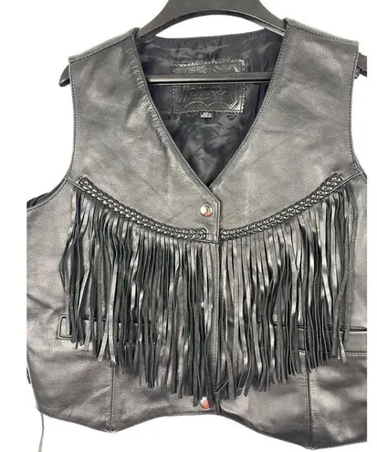 First Genuine Leather Black Tasseled Fringe Moto Western XL Vest