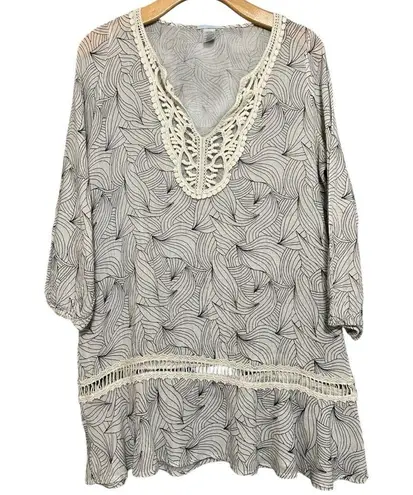 Eberjay Eberjey Women’s Size S M Blue White Cotton Long Sleeve Cover Up Tunic Top