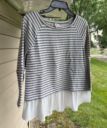 Loft Women's 3/4 Striped Blouse Large