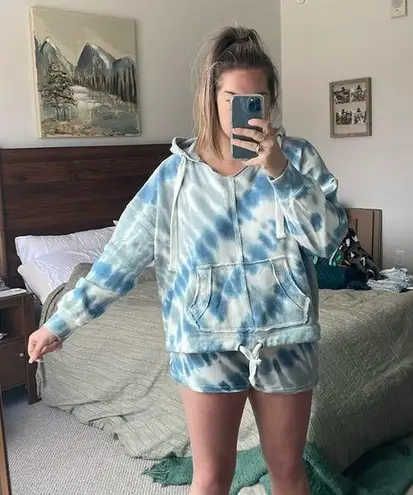 Vintage Havana blue tie dye shorts and hoodie lounge set