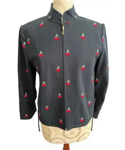 St John Sport Vintage Full Zip Embroidered Cherry Jacket Petite Small Black Size undefined