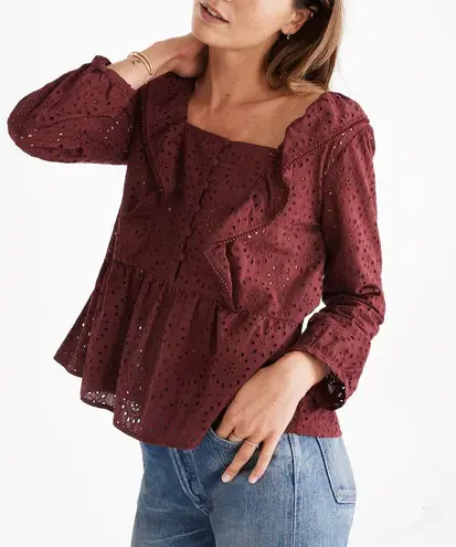 Madewell  Cabernet Red Eyelet Pom-Pom Top Size Small thumbnail 1