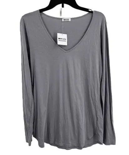 LA Made Dapple Gray Lightweight Long Sleeve Tee V Neck Cotton Womens Small