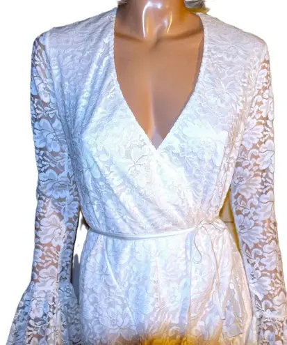 Hot as Hell Floral Ivory Lace Wrap Dress S