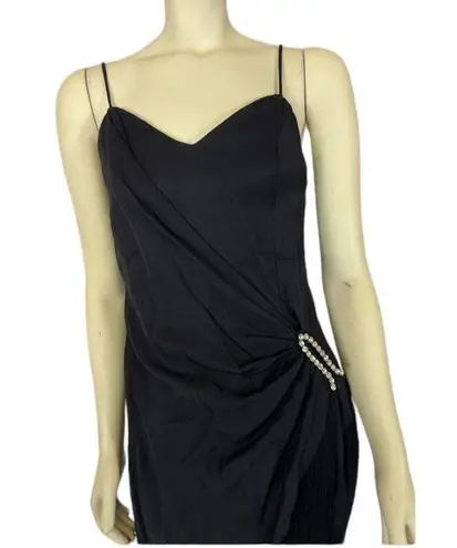 Vintage Dave & Johnny faux wrap fringed flapper dress gathered to side small Black