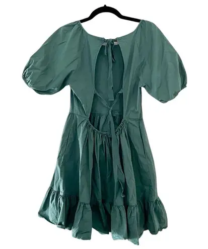 Peter Som  Puff Sleeves Cotton Green Babydoll Mini Dress Sz 6