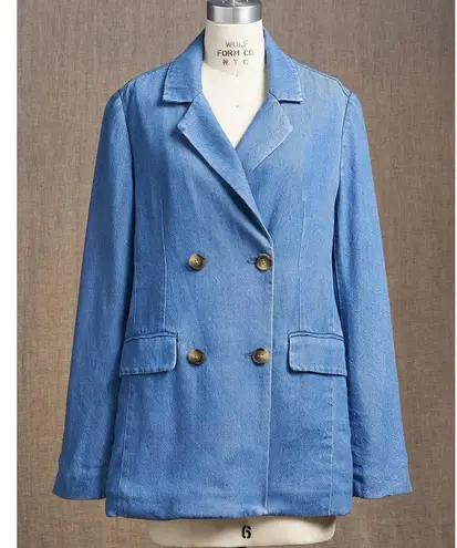 Sundance Catalog Oaklee Blue Denim Lyocell Double Breasted Blazer Jacket XL New