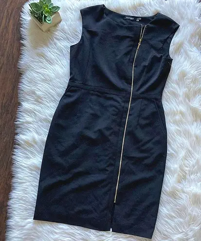 Ellen Tracy Black Front Zip Crepe Sheath Dress