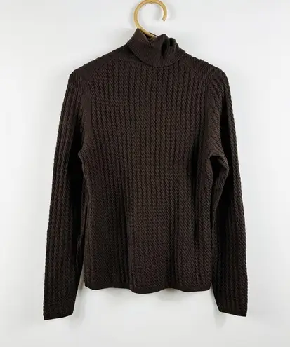 Brooks Brothers cashmere, wool and silk brown cable knit turtleneck sweater
