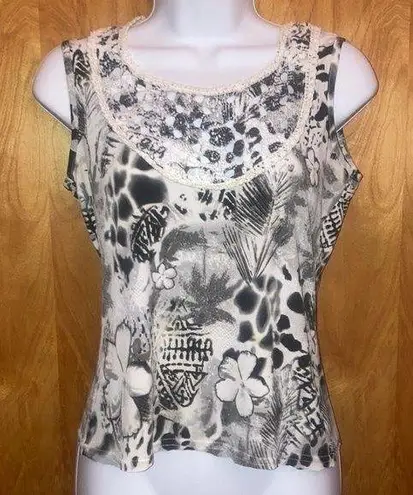 Black & White Floral Bali Tank Top Size Small