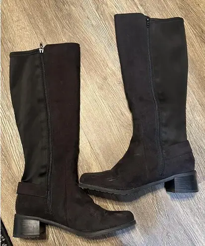 Laura Ashley Amherst Knee Riding Boots Black Faux Suede Side Zip Buckle Size 8M