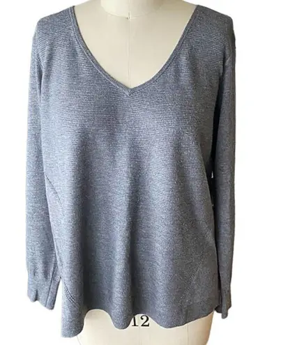 NYDJ Dark Gray Double V Neck Pullover Tunic Long Sleeve Sweater Women's Size XL
