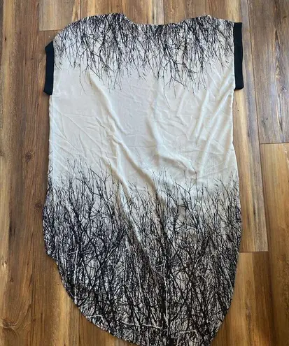 EN Creme Beige with Black Tree Design, Short Sleeve Sheer Fabric, Long Kimono M Size M