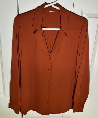 Elie Tahari Rust Orange Textured Button-Up Long Sleeve Blouse - Size Medium