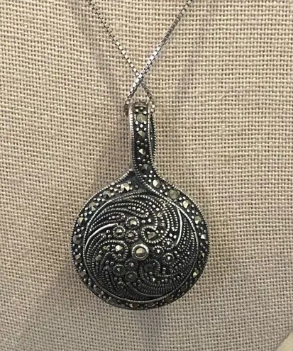 JACK JUDITH Sterling Silver Onyx Marcasite Reversible Pendant & Huggies Earrings