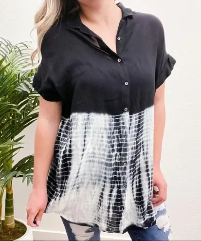 C’isa Tie Dye Black Button Down Tunic Dress