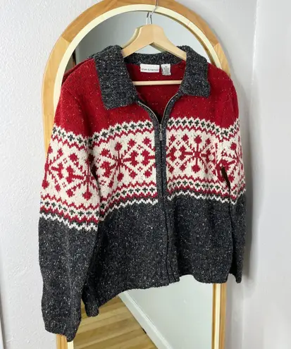 Croft & Barrow vintage Christmas fair isle zip up wool blend sweater