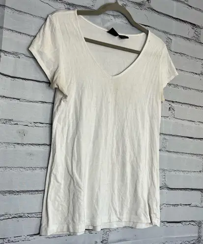 Catherine Malandrino White Fitted Short Sleeve Tee V Neck T Shirt Top SZ M