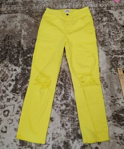 L'Agence Audrina Distressed Neon Yellow Jeans Size 25 Bright Yellow Raw Hem High