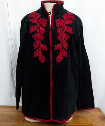 Vintage Black and Red Suede Goth Mandarin Style Jacket Large