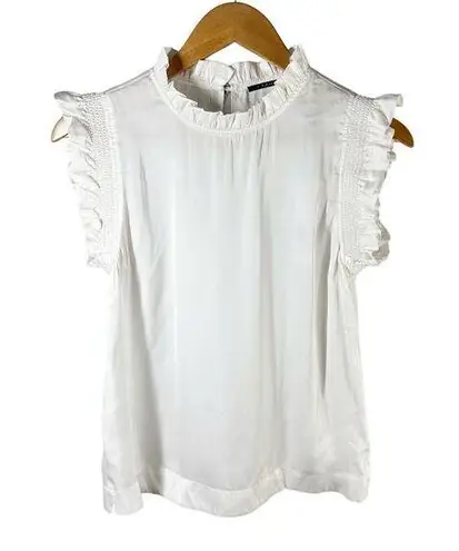 T Tahari  Airflow Ruffle Neck Smocked Sleeveless Top Size Small Oyster White