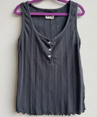 $5/$25 Pact 100% Organic Cotton Gray Ribbed Button Henley Ruffle Tank Size XS
