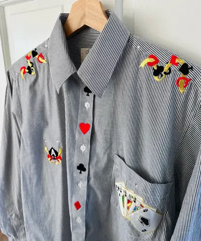 Vintage Fabrizio by Afiva Playing Cards Pinstriped Button Down Shirt Size S Gray