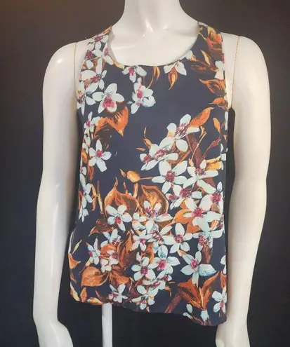 Dress Master Blue & Orange Floral Sleeveless Blouse