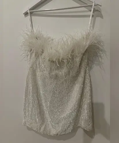 Retrofête Retrofete NWT XXLarge White Sequin Feather Strapless Torin Dress