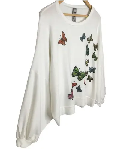 Go Couture Cartoon Butterflies Crew Neck Dolman Balloon Sleeve Sweater Ivory S