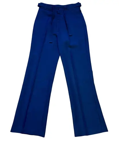 VTG 60s Royal Blue Wide Leg Belted High Waist Pants Womens 28x32 Hippie Retro Size 28