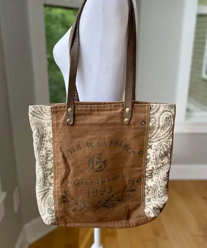 Myra Bag Handmade Leather Handle Tote Bag French Style Market Bag Brown