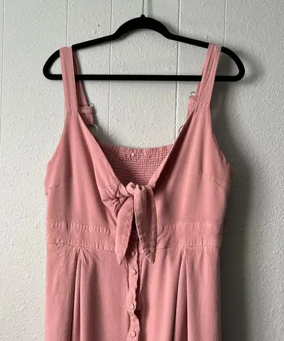 Button Front Midi Dress Womens 2X Smocked Fairy Cottagecore Soft Girl Romantic Pink