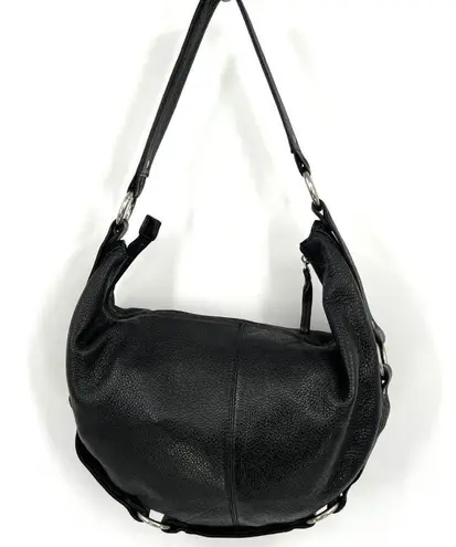 HOBO International Black Pebbled Leather Hobo Bag with Silver O Rings Boho