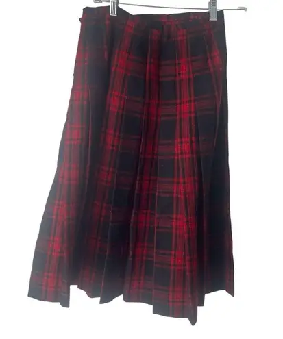 Vintage 90s Womens Size 26 Smal lTartan Plaid Red Wool Wrap Scottish Kilt Skirt