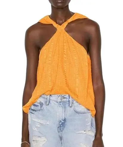 Frame Women’s Orange Silk Crinkled Pullover Lined Halter Top Blouse Size Small