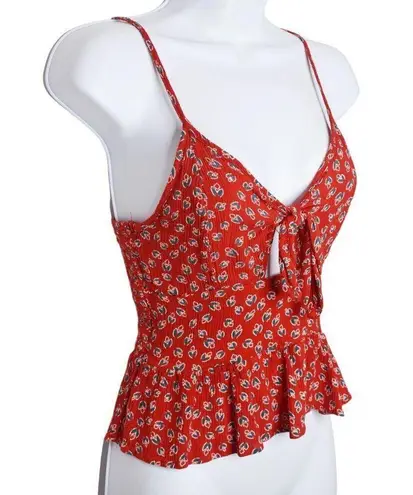 Patrons of Peace Women Red Multi-Color Spaghetti Straps Peplum Tie Cutout Top XS