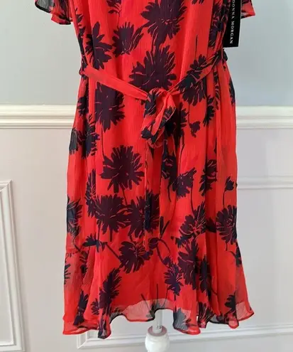 Donna Morgan NWT Belted Trapeze Dress W/Ruffle Cold Shoulder Size 14 Floral