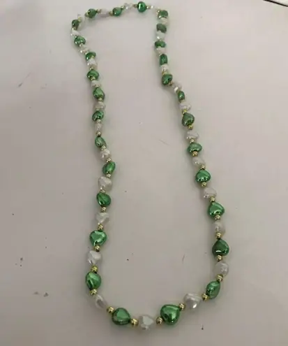 St Patrick's Day Beaded Necklace Hearts Parade Green