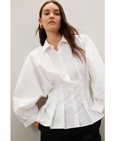 Natori White Cotton Blend Collared Front Button Techno Poplin Top Size 8