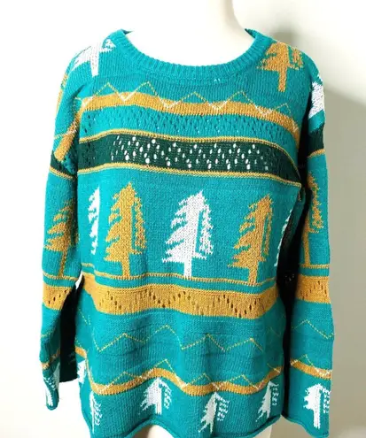 Green Pine Tree Holiday Sweater Winter Knit Pullover Casual Festive Jumper Sz L Size L