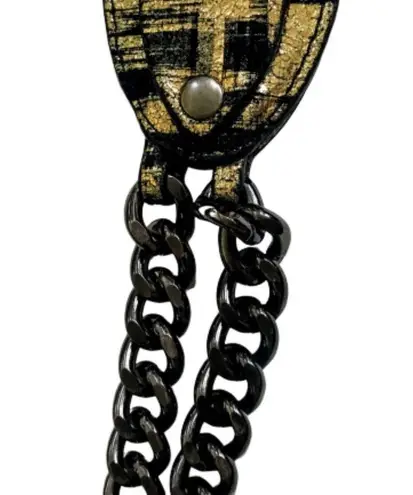 WCM New York Leather Belt Metal Chain Gold & Black Metallic Women's Wrap
