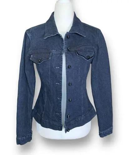 Piazza Sempione Dark Wash Denim Jean Jacket Statement Black Button Up Tailored