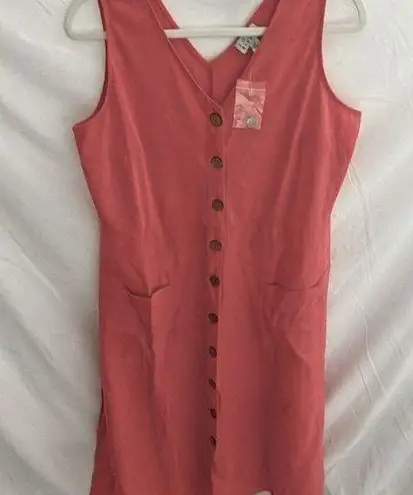 Joan Rivers : Coral button down dress- cotton top with linen bottom- pockets-MP