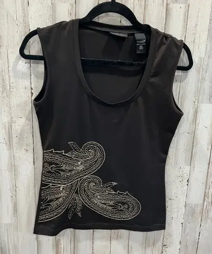 Y2K Brown Round Neck Sequin Tank Top Grunge Romcom Dragon Womens XS NY & Co