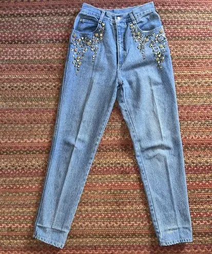 American Vintage VINTAGE LIGHT WASH GOLD STUDDED JEWELED DETAIL HIGH RISE JEANS