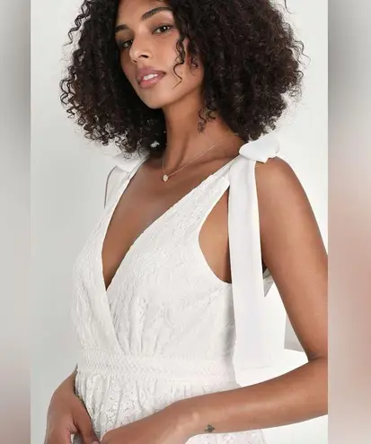 Elegant White Lace Dress with Bow Straps Size M